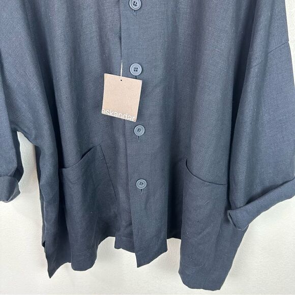 Eskander Black Linen Coat Button Down Oversized Artsy Lagenlook New Size 0 - Picture 5 of 8